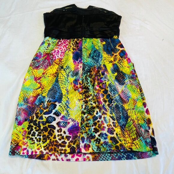 Charlotte Strapless Dress With Vibrant Animal Print & Black Satin Bodice Size 4 - Picture 4 of 14
